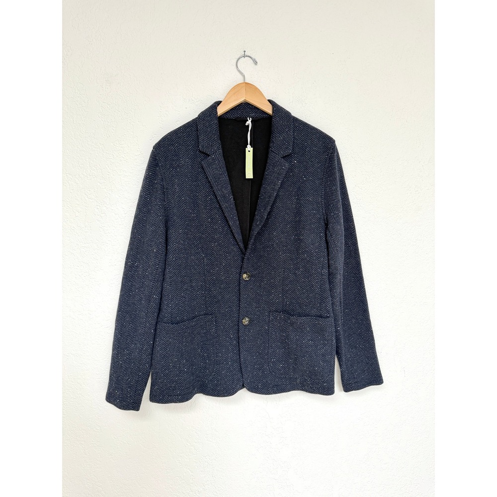 Marine Layer Pacifica Stretch Twill Herringbone Blazer Navy Blue Mens Medium NWT
